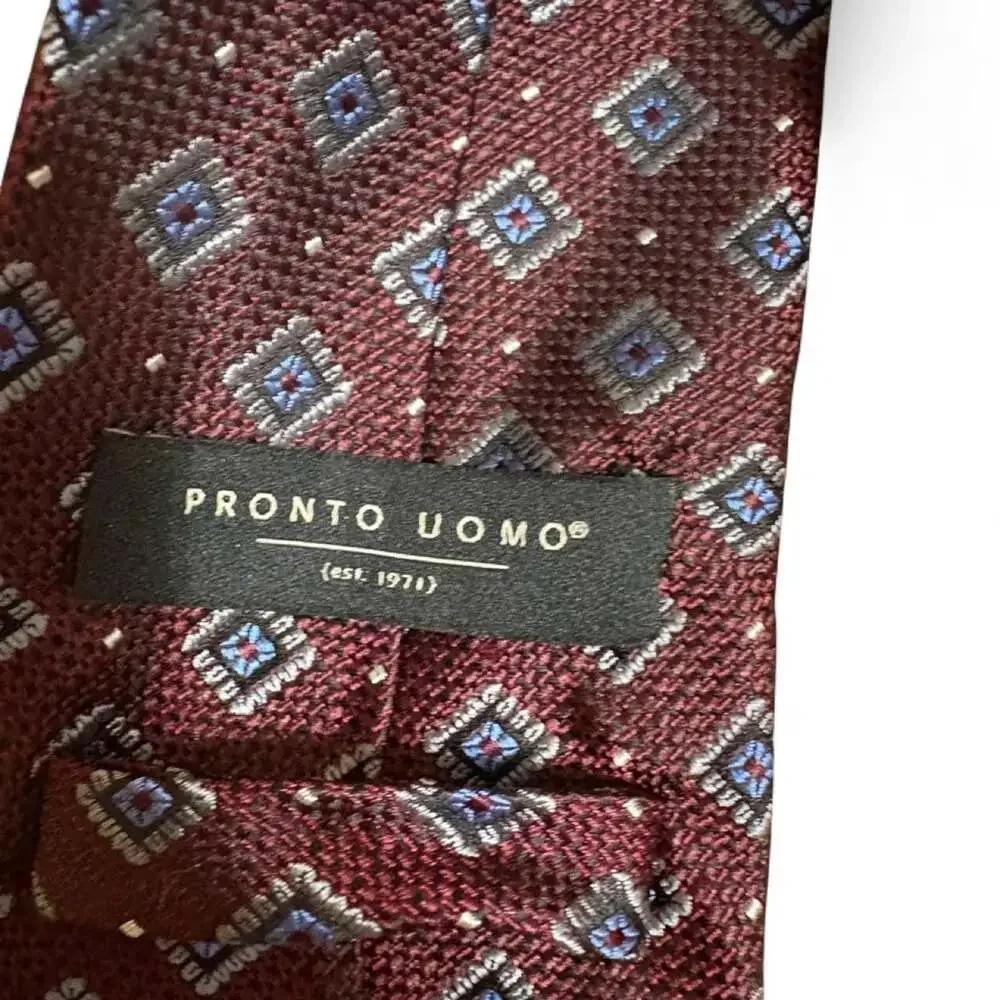 Pronto Uomo Burgundy and Blue Diamond Silk Necktie